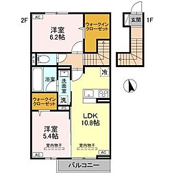 小山市東城南4丁目アパート 2LDKの間取図画像