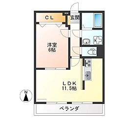 秀栄ヒルズ 1LDKの間取図画像