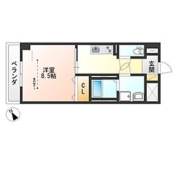 プラナス桜 1Kの間取図画像