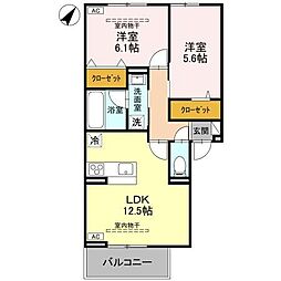 セジュールグリーンかなで 2LDKの間取図画像