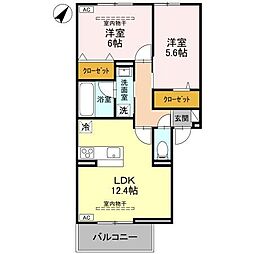 セジュールグリーンかなで 2LDKの間取図画像