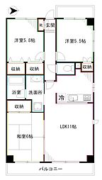 メトロハイツ西落合 5階3LDKの間取り