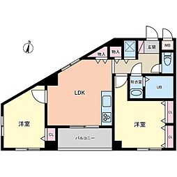 プレミール富士見 3階2LDKの間取り