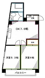 中野スカイコーポ 2階2DKの間取り