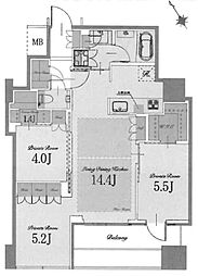 中野ツインマークタワー 18階3LDKの間取り