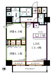 JR総武線 東中野駅 徒歩1分の賃貸マンション 11階2LDKの間取り