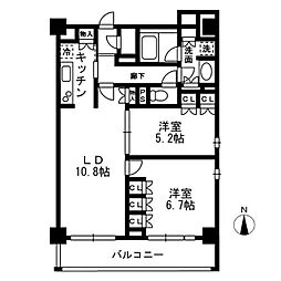 東京メトロ東西線 落合駅 徒歩11分の賃貸マンション 7階2LDKの間取り