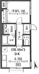 エーライ舎2 1DKの間取図画像