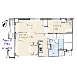 FLORA東中野 2LDKの間取図画像