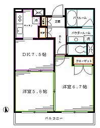 フラッツα中野通り 2DKの間取図画像