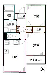 中野坂上ウイング 2DKの間取図画像