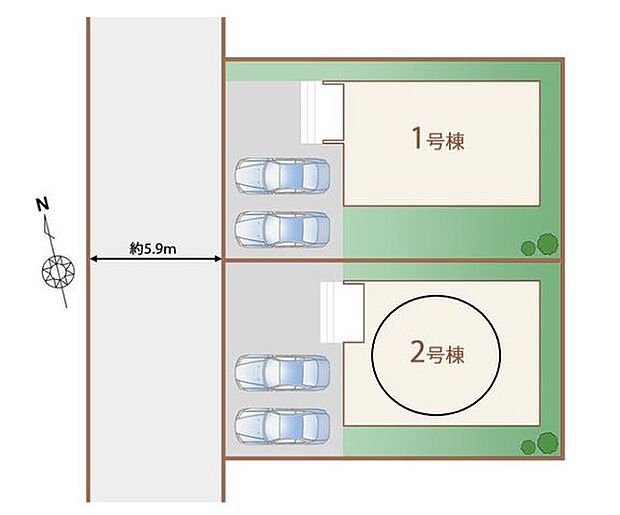 【2号棟】玄関アプローチ+駐車スペース2台分♪来客時はアプローチに停める事も可能！