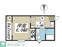 メゾン思萌 1Kの間取図画像