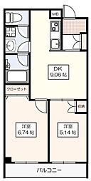 プライマルステージM 2DKの間取図画像