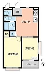 メゾンカーム 2DKの間取図画像
