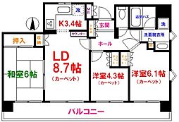 清本ビルシェーヌ武蔵野 3LDKの間取図画像