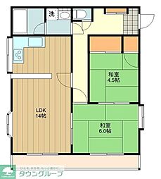 西武新宿線 花小金井駅 徒歩12分の賃貸アパート 2階2LDKの間取り
