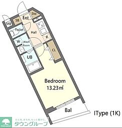 都営大江戸線 新江古田駅 徒歩11分の賃貸マンション 2階1Kの間取り