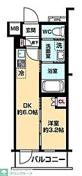 西武新宿線 新井薬師前駅 徒歩4分の賃貸マンション 2階1DKの間取り