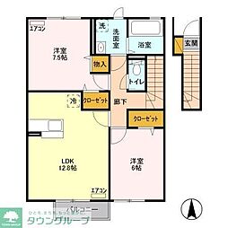 西武新宿線 花小金井駅 徒歩19分の賃貸アパート 2階2LDKの間取り