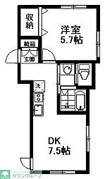 西武新宿線 花小金井駅 徒歩15分の賃貸アパート 1階ワンルームの間取り