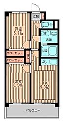 東京メトロ有楽町線 氷川台駅 徒歩12分の賃貸マンション 2階2DKの間取り