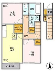 西武新宿線 花小金井駅 徒歩19分の賃貸アパート 2階2LDKの間取り