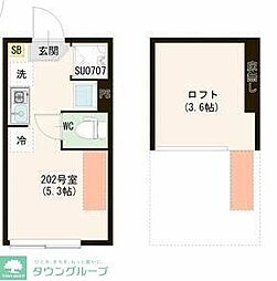 西武新宿線 井荻駅 徒歩8分の賃貸アパート 2階ワンルームの間取り