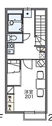 レオパレスモトウイング 2階1Kの間取り