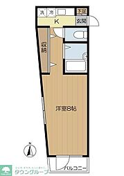 西武新宿線 新井薬師前駅 徒歩8分の賃貸マンション 2階1Kの間取り