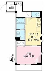 JR中央線 阿佐ケ谷駅 徒歩4分の賃貸マンション 2階1DKの間取り