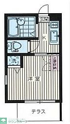 西武新宿線 鷺ノ宮駅 徒歩7分の賃貸マンション 2階1Kの間取り