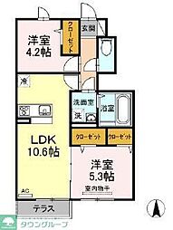 西武新宿線 鷺ノ宮駅 徒歩10分の賃貸アパート 1階2LDKの間取り