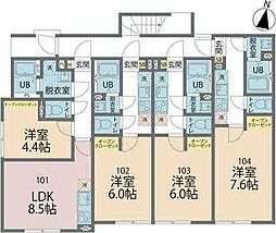 西武新宿線 東伏見駅 徒歩11分の賃貸アパート 1階1Kの間取り