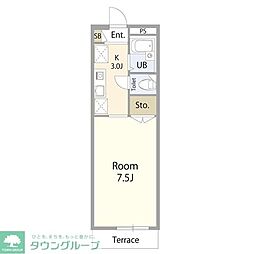 京王井の頭線 吉祥寺駅 徒歩8分の賃貸マンション 1階ワンルームの間取り