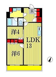 JR総武線 西船橋駅 徒歩6分の賃貸マンション 8階2LDKの間取り