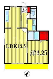 JR総武線 西船橋駅 徒歩18分の賃貸アパート 2階1LDKの間取り