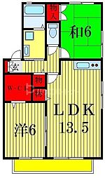 JR総武本線 市川駅 徒歩20分の賃貸アパート 2階2LDKの間取り