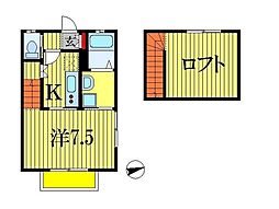 JR総武線 下総中山駅 徒歩12分の賃貸アパート 2階1Kの間取り