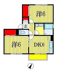 クレールフォンテ 1階2DKの間取り