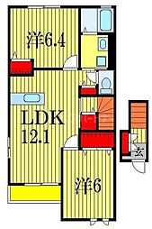 JR武蔵野線 船橋法典駅 徒歩18分の賃貸アパート 2階2LDKの間取り