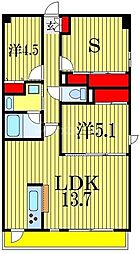 JR総武本線 市川駅 徒歩12分の賃貸マンション 2階2SLDKの間取り