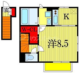 JR総武本線 市川駅 徒歩13分の賃貸アパート 2階1Kの間取り