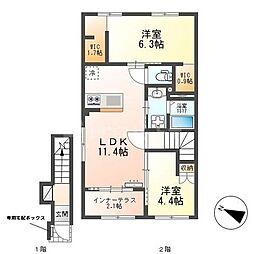 JR武蔵野線 市川大野駅 徒歩12分の賃貸アパート 2階2LDKの間取り