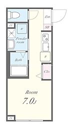 都営新宿線 瑞江駅 徒歩10分の賃貸アパート 2階ワンルームの間取り
