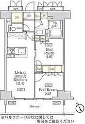 JR総武線 市川駅 徒歩6分の賃貸マンション 5階2LDKの間取り