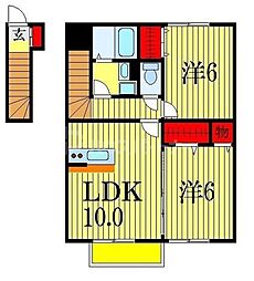 JR総武線 本八幡駅 バス15分 中山団地下車 徒歩4分の賃貸アパート 2階2LDKの間取り