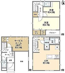 JR総武線 本八幡駅 徒歩18分の賃貸一戸建て 2階2SLDKの間取り