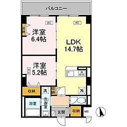 JR総武線 西船橋駅 徒歩4分の賃貸マンション 4階2LDKの間取り