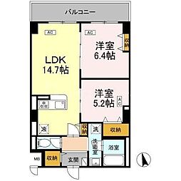 JR総武線 西船橋駅 徒歩4分の賃貸マンション 3階2LDKの間取り
